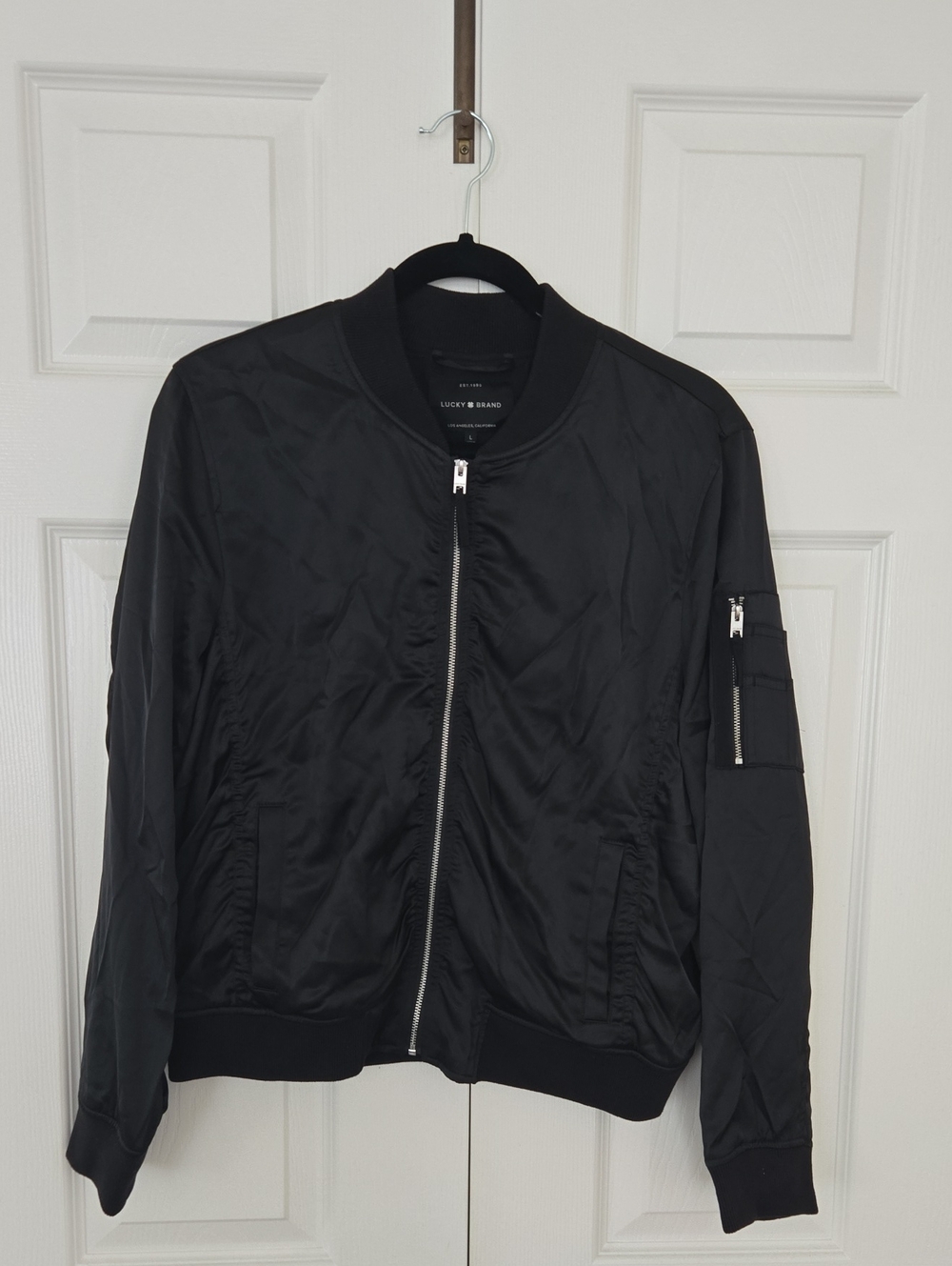 Lucky Brand Women's Satin Black Bomber Jacket